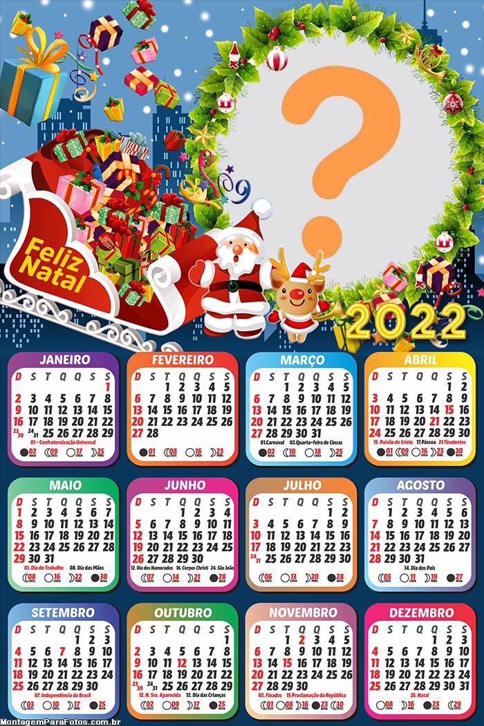 Calendário 2022 Feliz Natal Trenó com Presentes