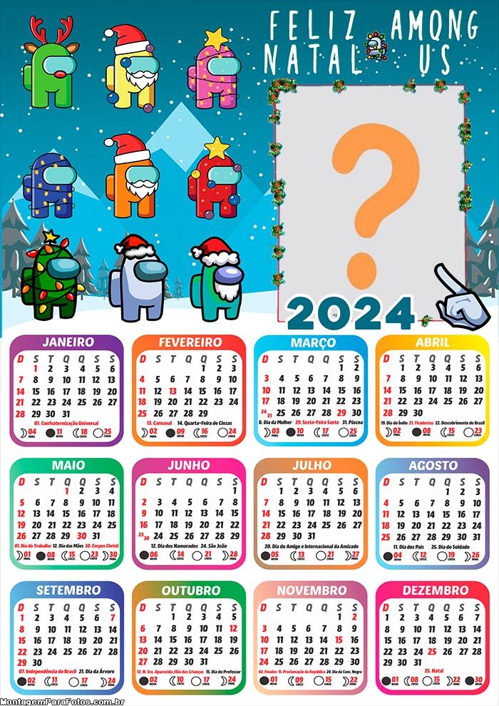 Calendário 2024 Feliz Natal Amung Us para Foto Colagem Grátis