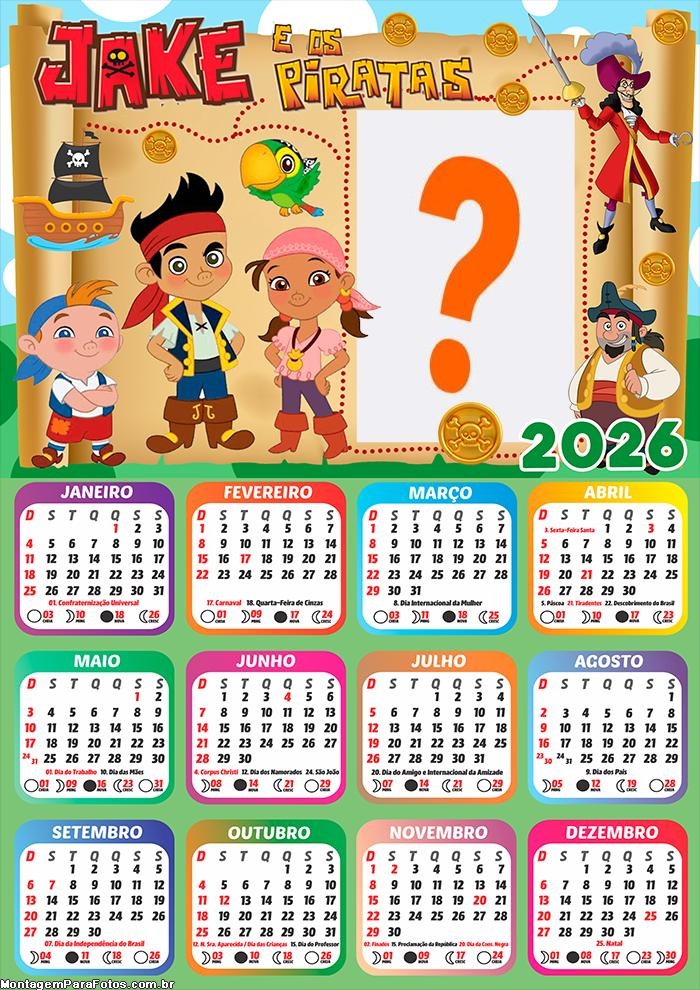 Calendário 2026 Jake e os Piratas Criar Montagem
