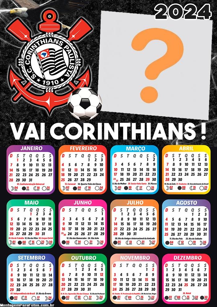 Fazer Colagem Online Calendário 2024 Corinthians Time de Futebol