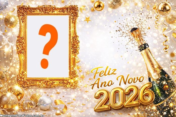 Feliz Ano Novo 2026 Estourando Champanhe Moldura