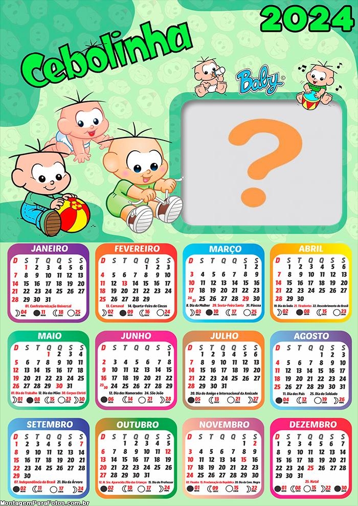 Colagem de Foto Infantil Calendário 2024 Cebolinha Baby