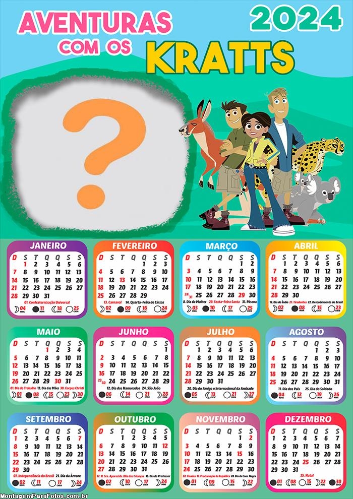 Calendário 2024 Aventuras com os Kratts Colagem Grátis