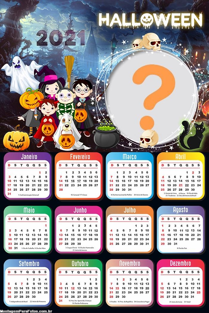 Calendário 2021 Halloween Foto Montagem Grátis | Colagem de Foto