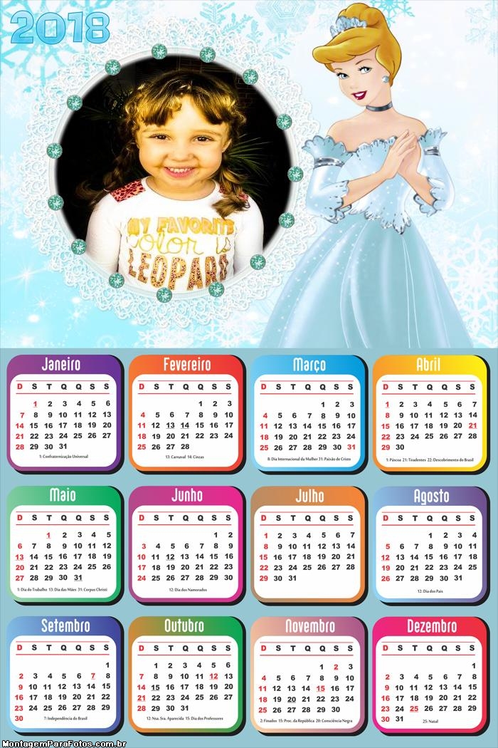 Calendário 2018 Princesa Cinderela