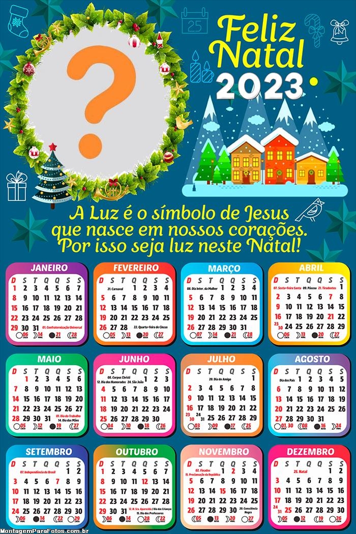 Calendário 2023 Feliz Natal Símbolo de Jesus que nasce com Foto