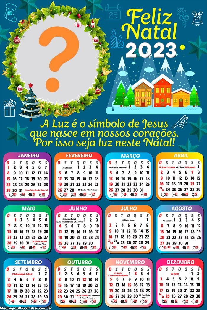 Calendário 2023 Feliz Natal Símbolo de Jesus que nasce com Foto