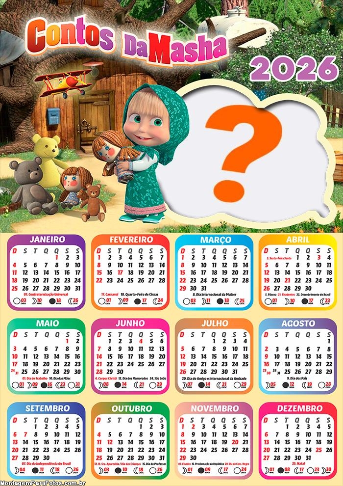 Calendário 2026 Contos da Masha Colar Foto Online