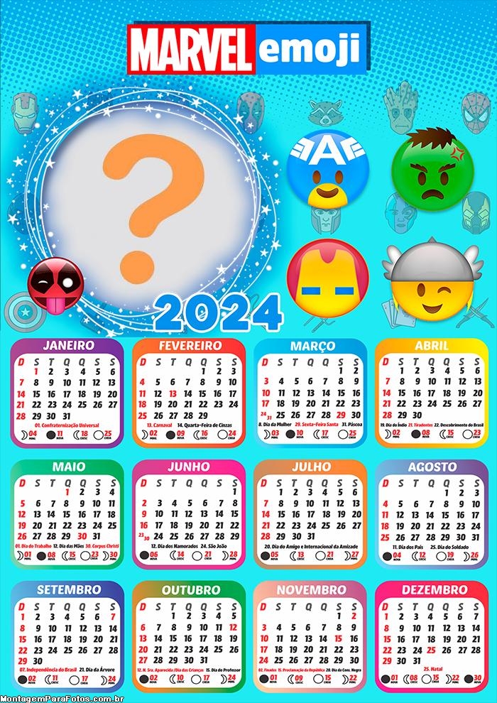 Calendário 2024 Marvel Emoji