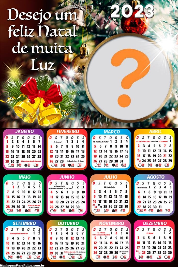 Calendário 2023 Desejo um Natal de Luz Foto Moldura Grátis