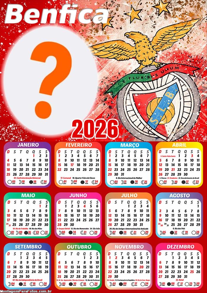 Calendário 2026 Benfica Foto Colagem