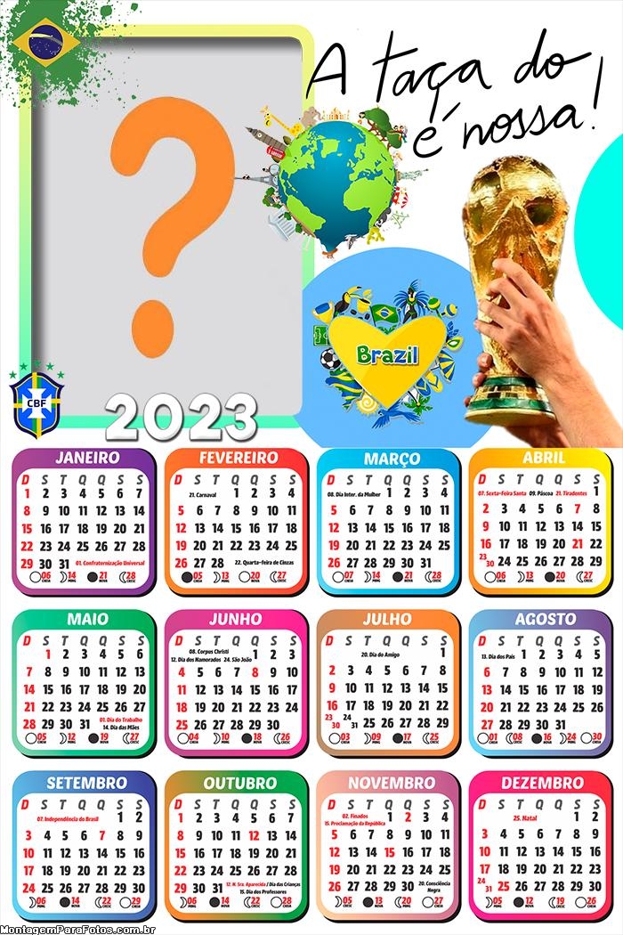 Calendário 2023 Copa do Mundo Taça Montagem Online