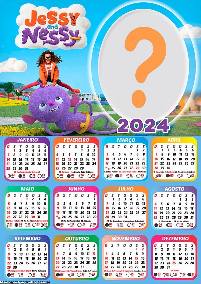 Calendário 2024 Jessy e Nessy Colagem Foto Montagem