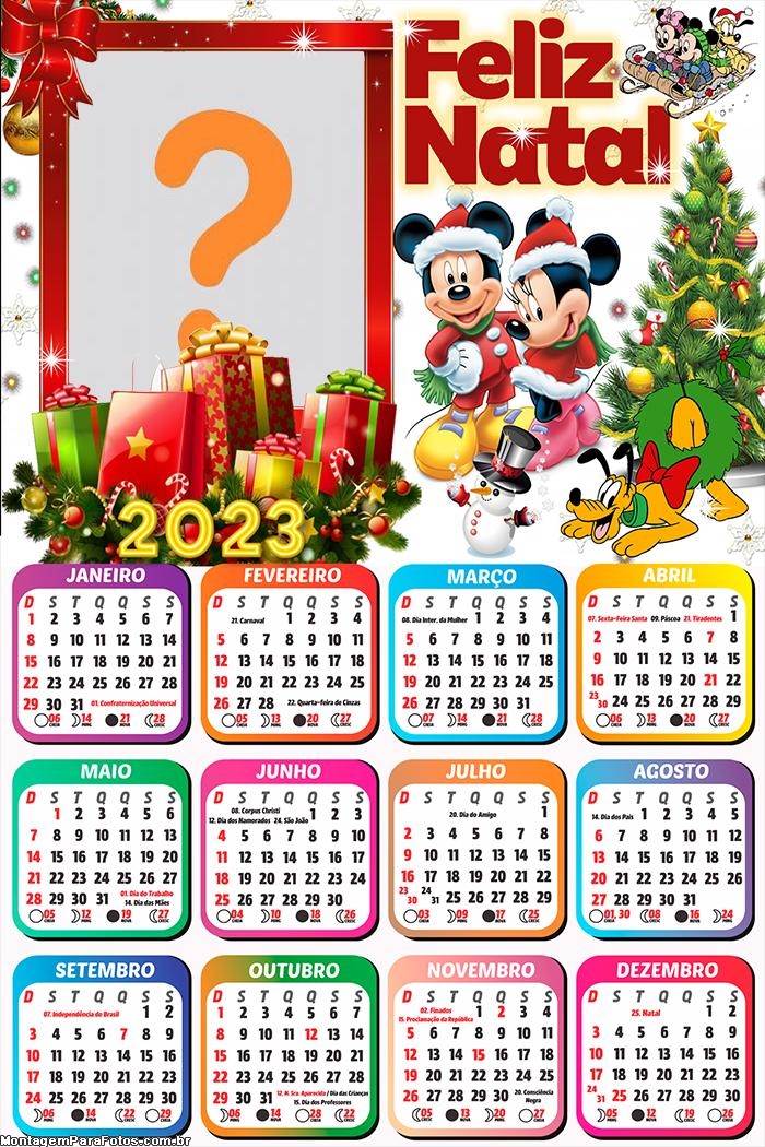 Colar Foto Grátis Calendário 2023 Feliz Natal Mickey e Minnie