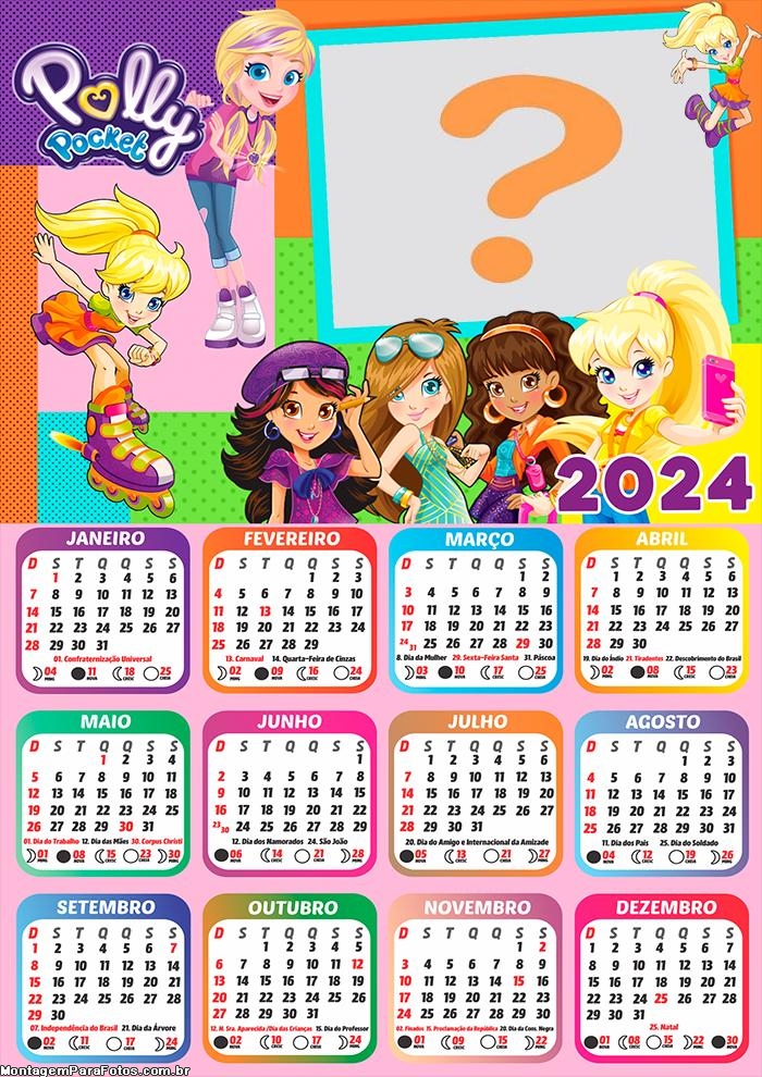 Calendário 2024 Polly Pocket Juntar Foto Montagem