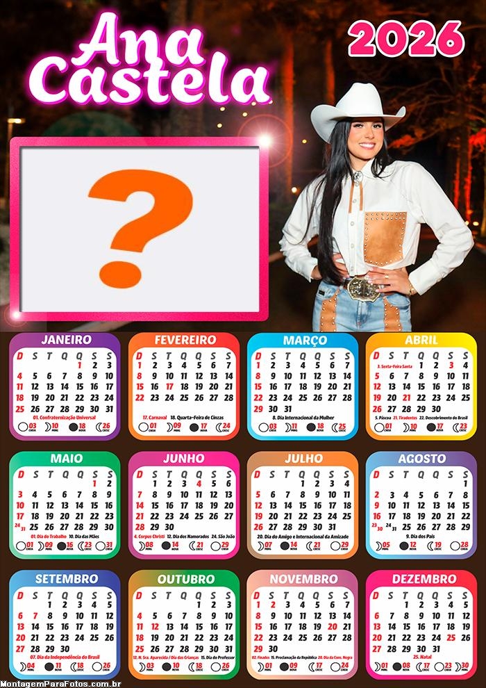 Calendário 2026 Boiadeira Ana Castela Colagem de Fotos