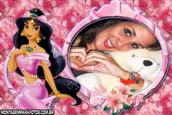 Princesa Jasmine Rosa e Flores Moldura
