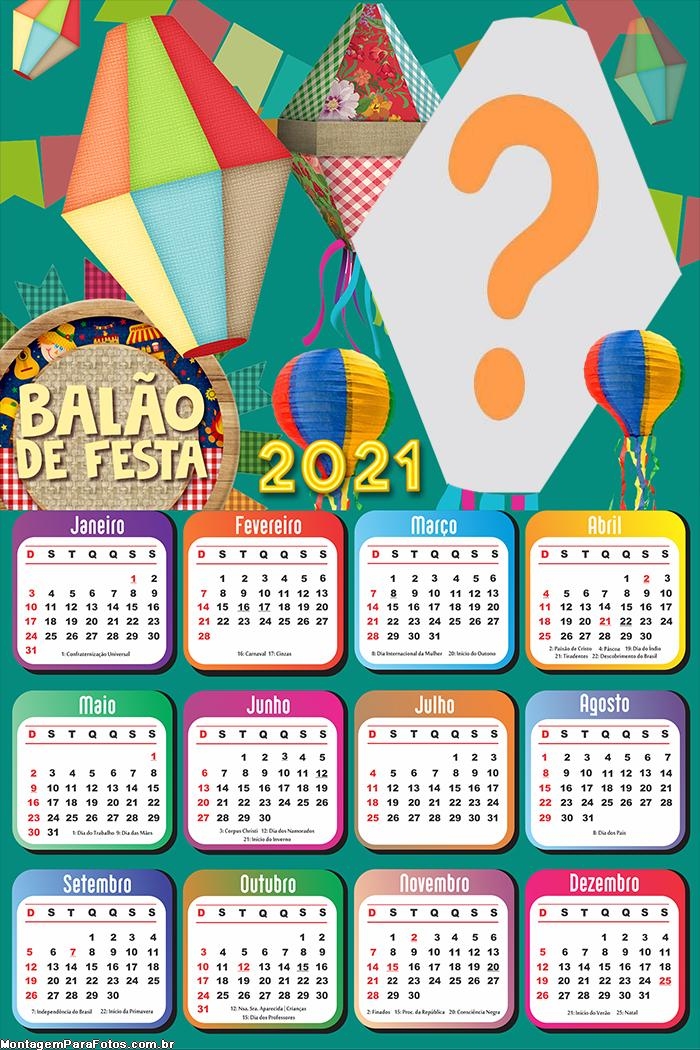 Calendário 2021 Balão de Festa Junina