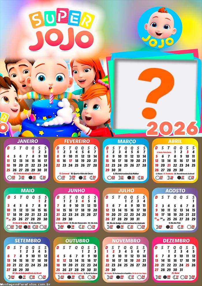 Calendário 2026 Super Jojo para FotoMontagem