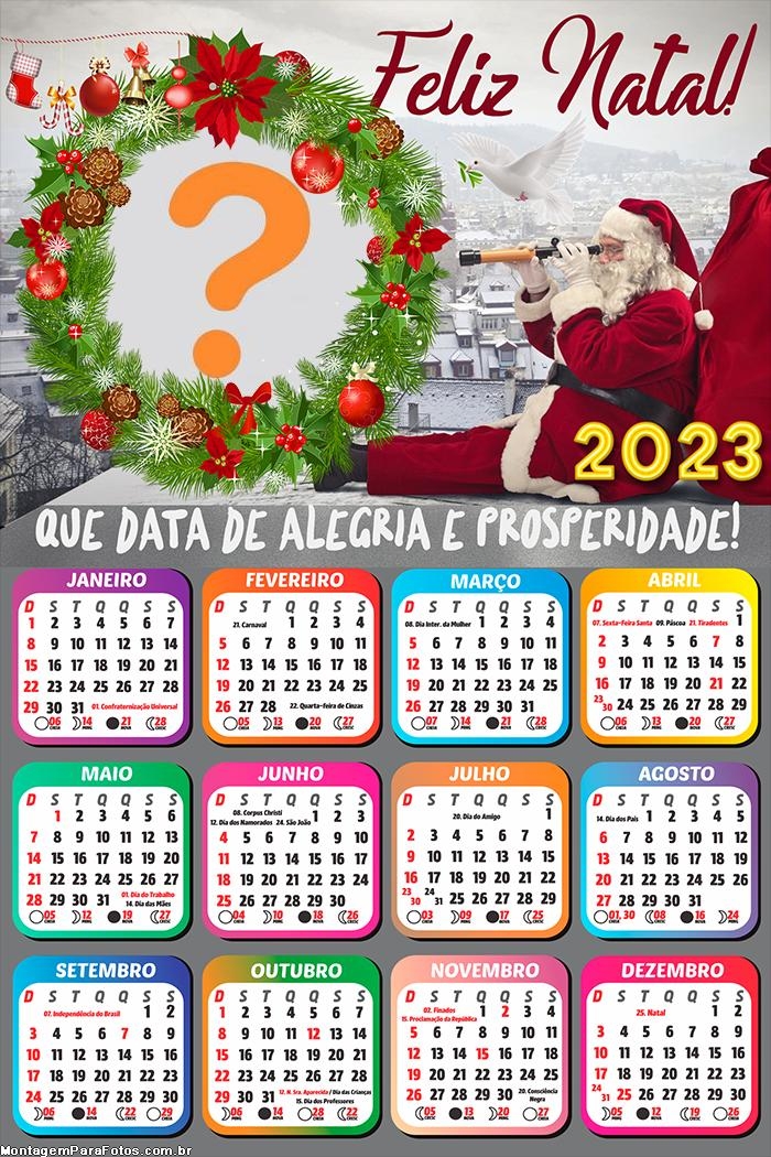 Calendário 2023 Feliz Natal Data de Alegria e Prosperidade Papai Noel
