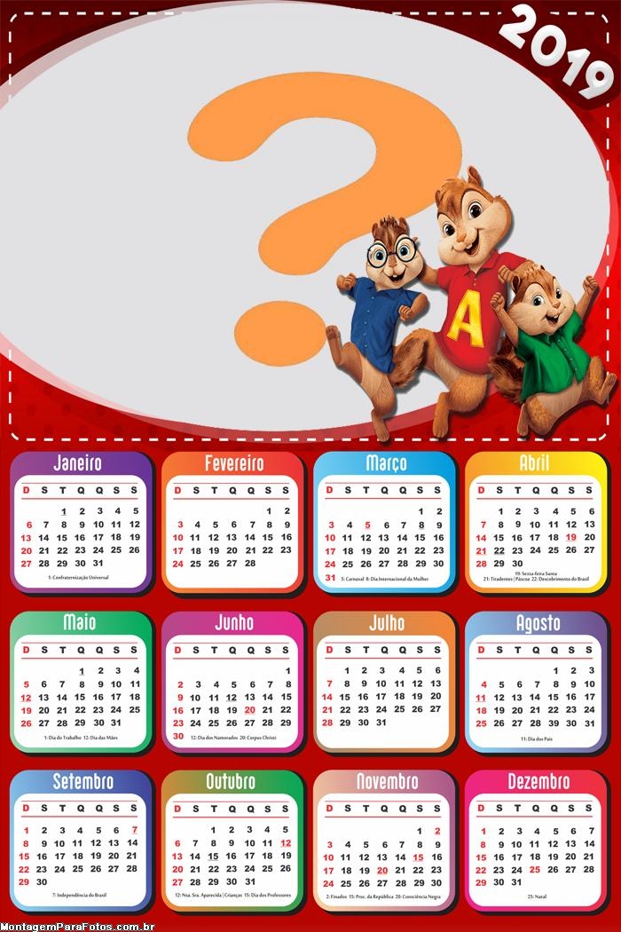 Calendário 2019 Alvin e os Esquilos