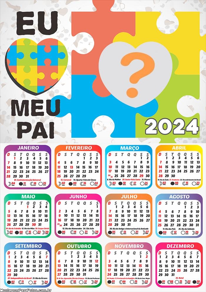 Calendário 2024 Eu Amo Meu Pai Fazer Montagem