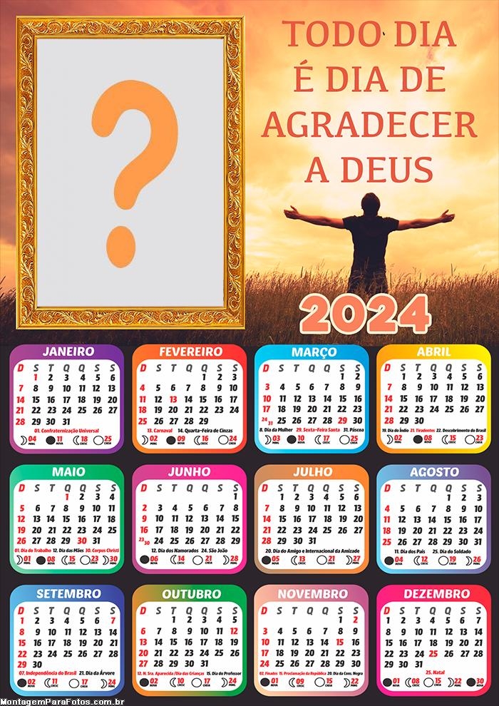 Calendário 2024 Imprimir Foto Moldura Gratidão a Deus