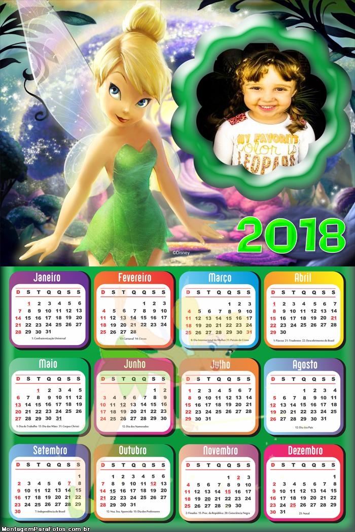 Calendário 2018 da Sininho Tinker Bell