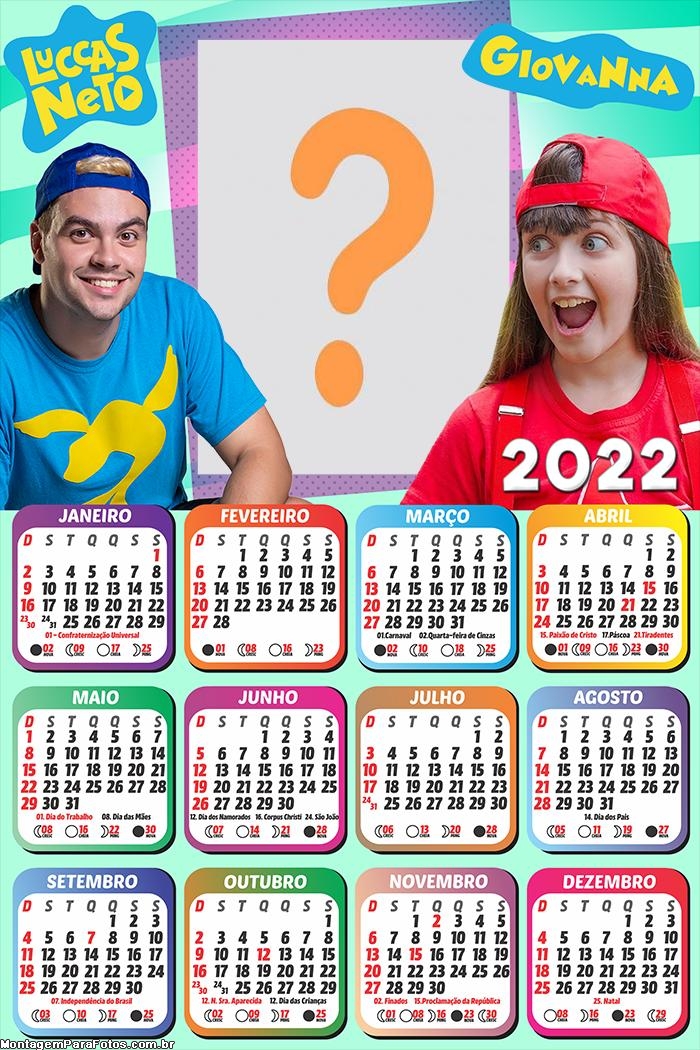 Calendário 2022 Luccas Neto e Giovanna