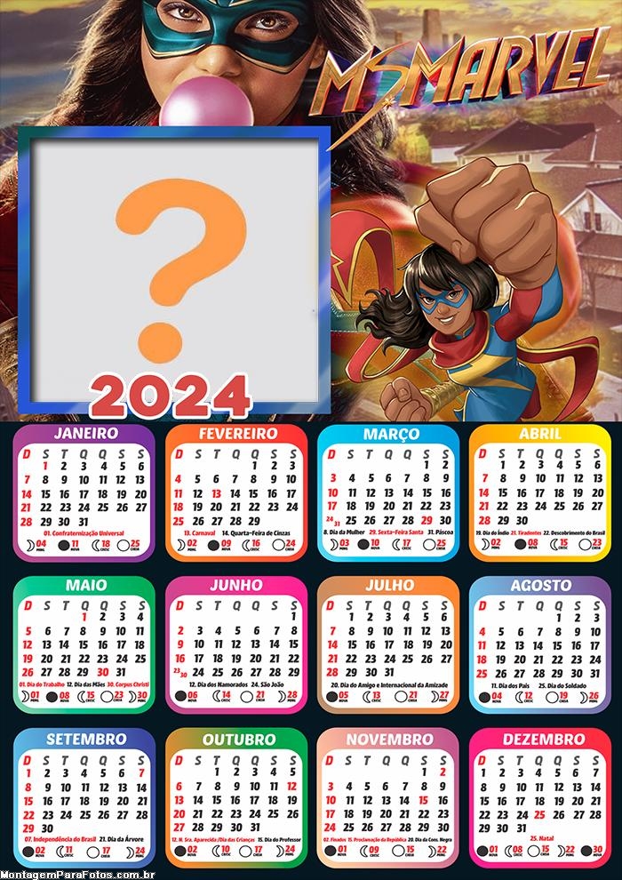 Editar Online GrÃ¡tis CalendÃ¡rio 2024 Ms Marvel