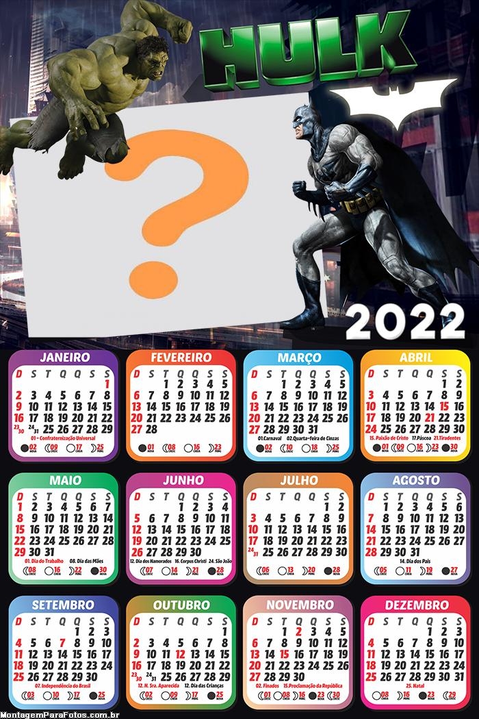 Calendário 2022 Foto Online Hulk vs Batman