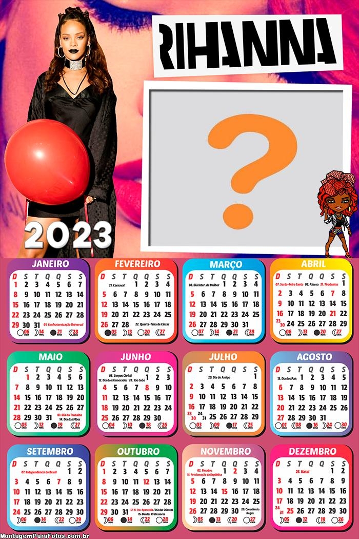Calendário 2023 Rihanna Colagem de Foto Online