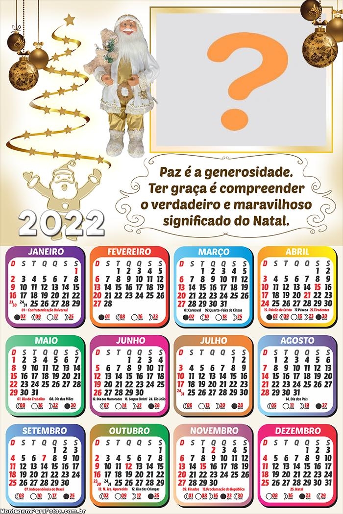 Calendário 2022 Papai Noel Dourado Foto Online