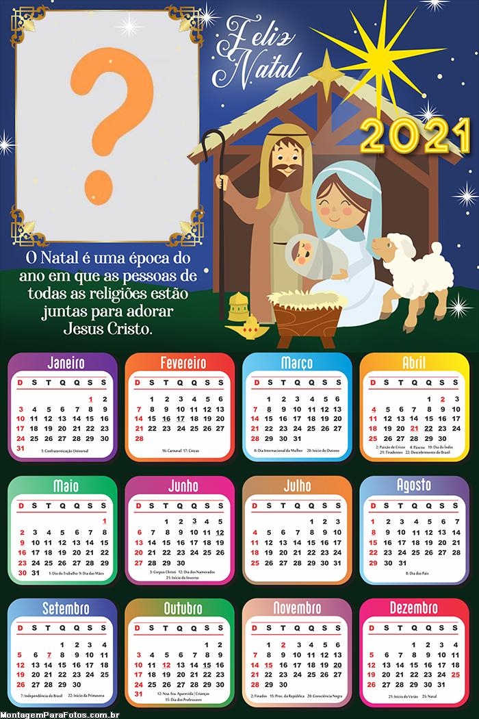 Calendário 2021 Foto Montagem com Presépio de Natal