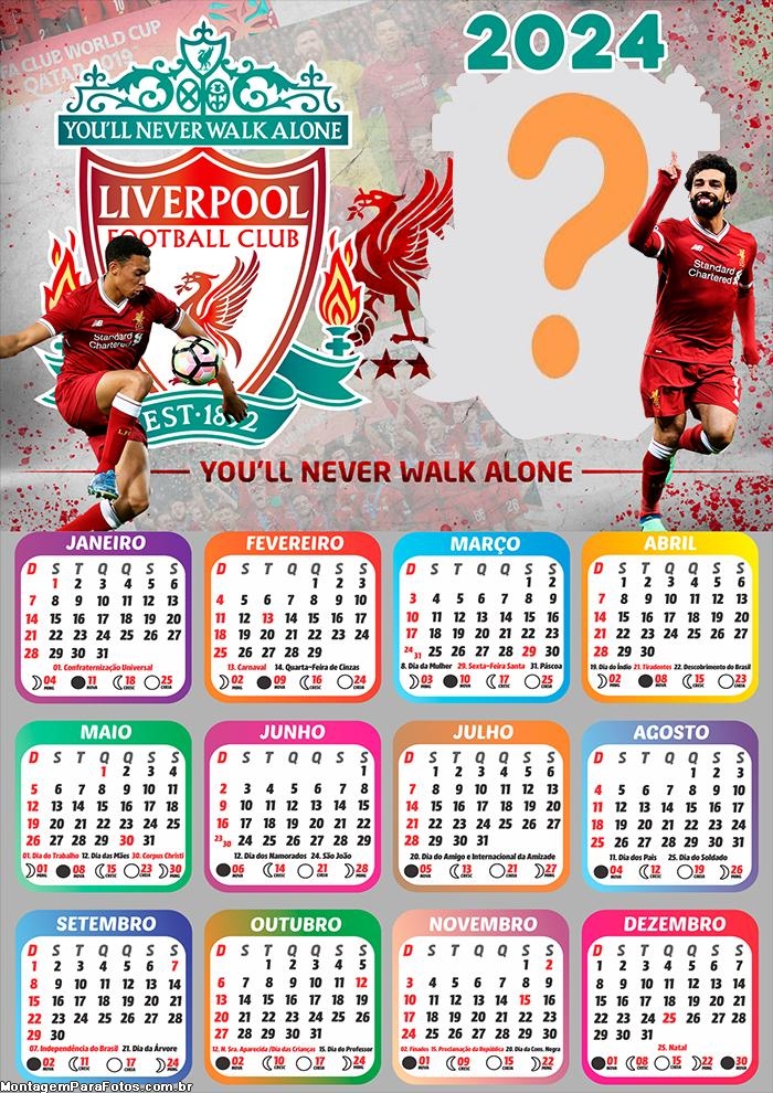 Calendário 2024 Liverpool Time de Futebol Fazer Montagem Grátis