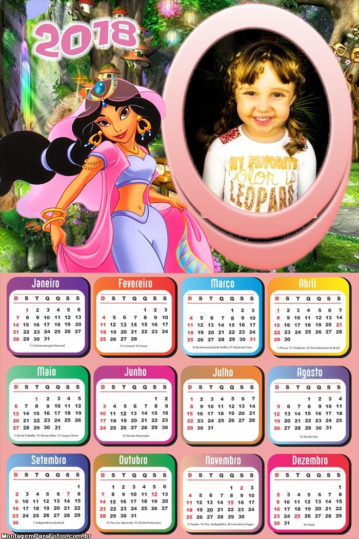 Calendário 2018 Jasmine Princesa