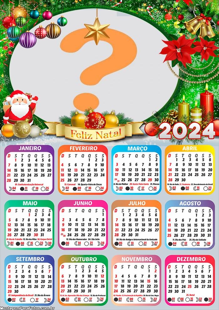 Calendário 2024 Feliz Natal Papai Noel Decoração Colocar Foto Grátis