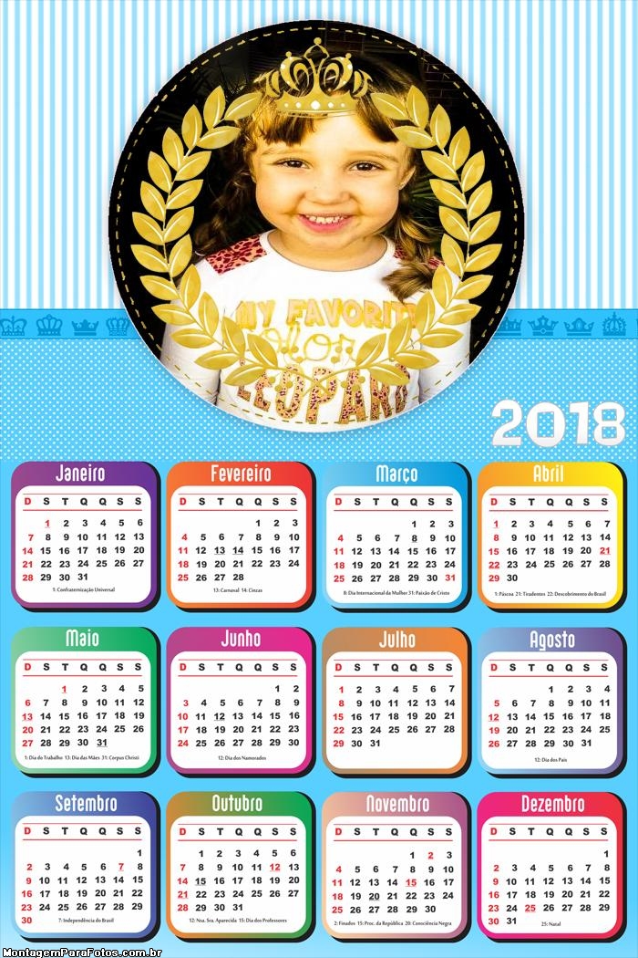 Calendário 2018 Realeza Menino Azul