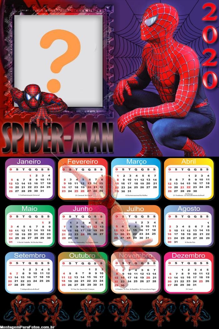 Calendário 2020 Homem Aranha para Imprimir