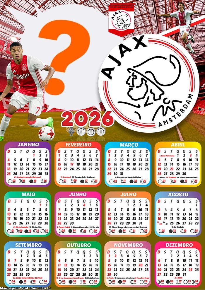 Calendário 2026 Ajax Amsterdam para FotoMontagem