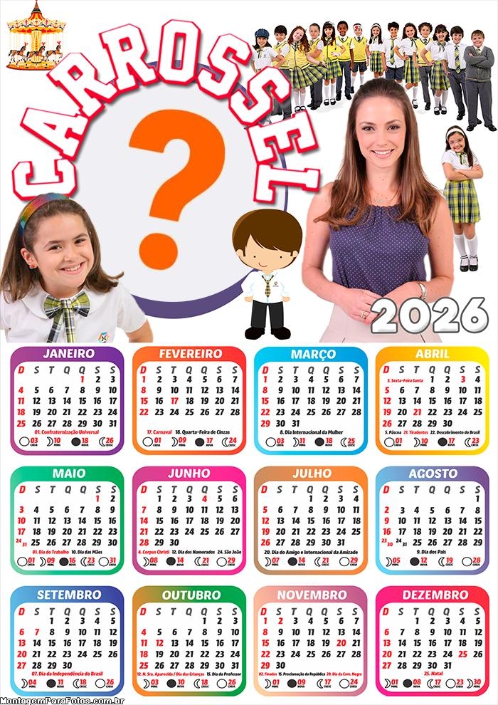 Calendário 2026 Carrossel Foto Montagem