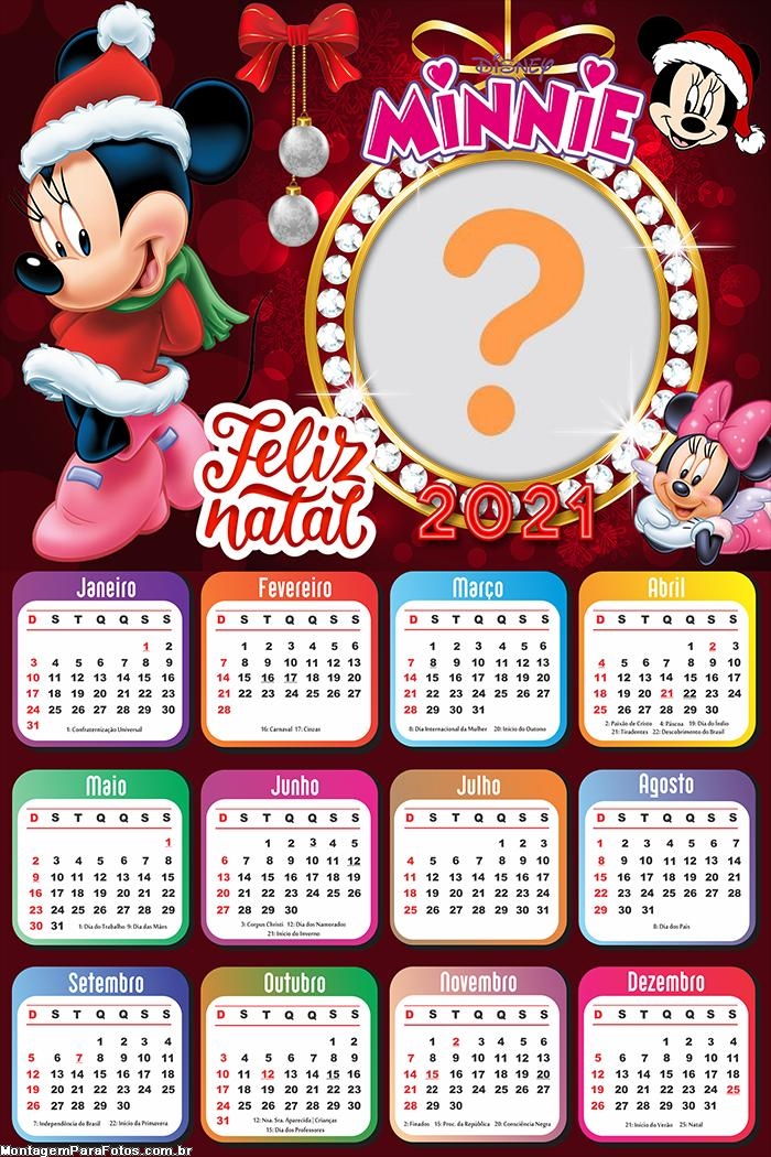 Calendário 2021 Minnie Natal Disney