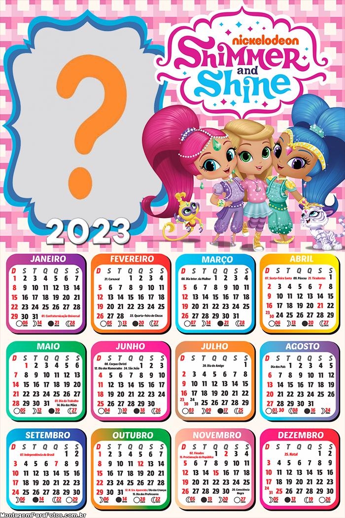 Calendário 2023 Shimmer e Shine Colocar Foto em Moldura