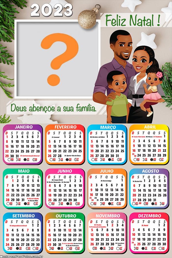 Calendário 2023 Feliz Natal Deus Abençoe a sua Família Moldura