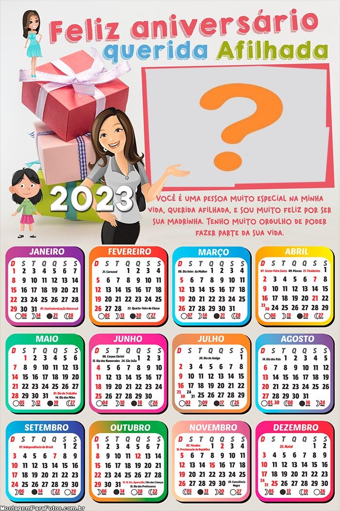 Calendário 2023 Feliz Aniversário Madrinha para Afilhada