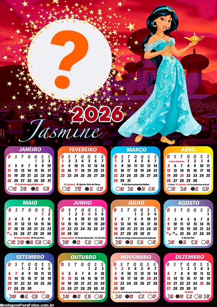 Calendário 2026 Jasmine Colagem de Fotos