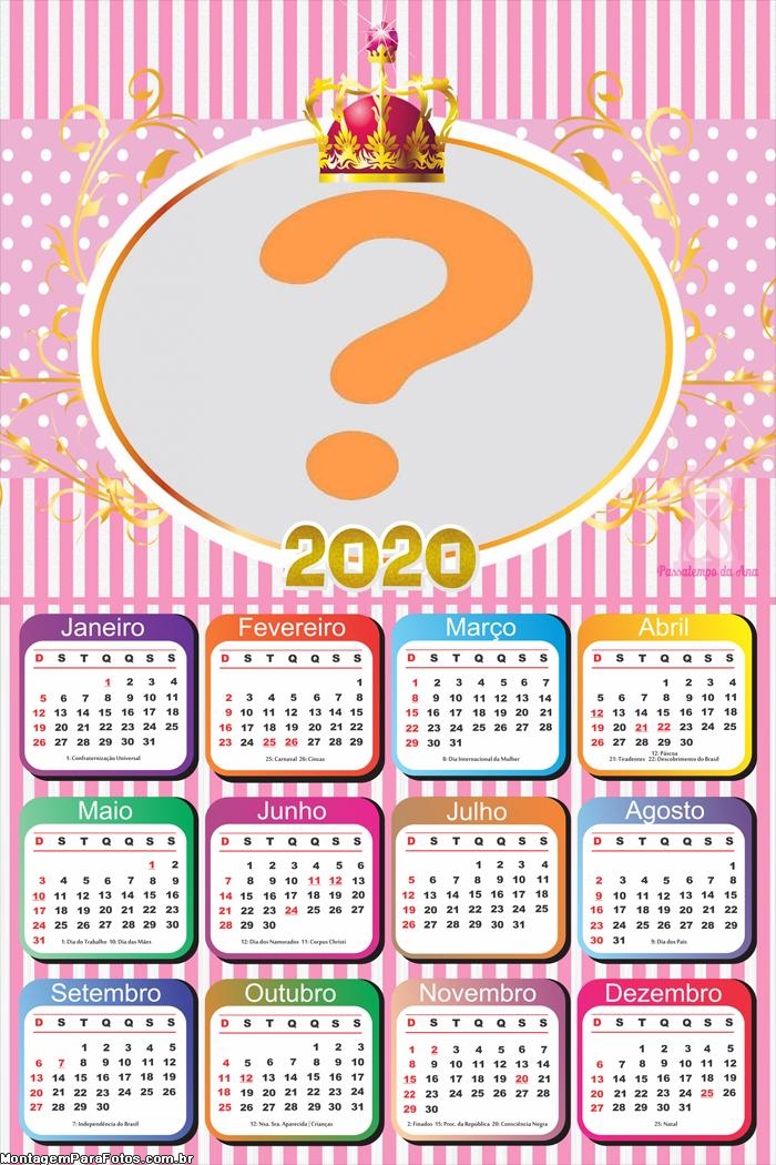 Calendário 2020 Realeza Meninas