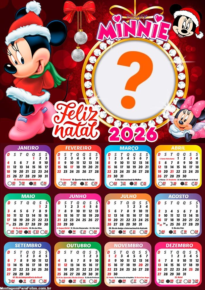 Foto em Calendário 2026 Feliz Natal Minnie Disney Online