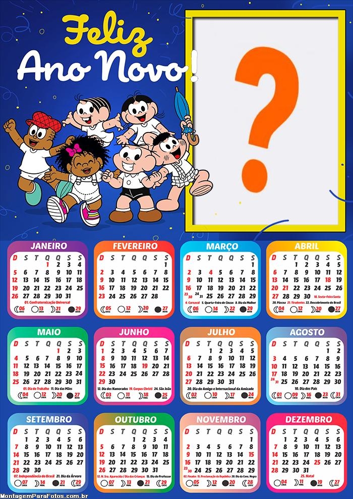 Calendário 2025 Turma da Mônica Feliz Ano Novo