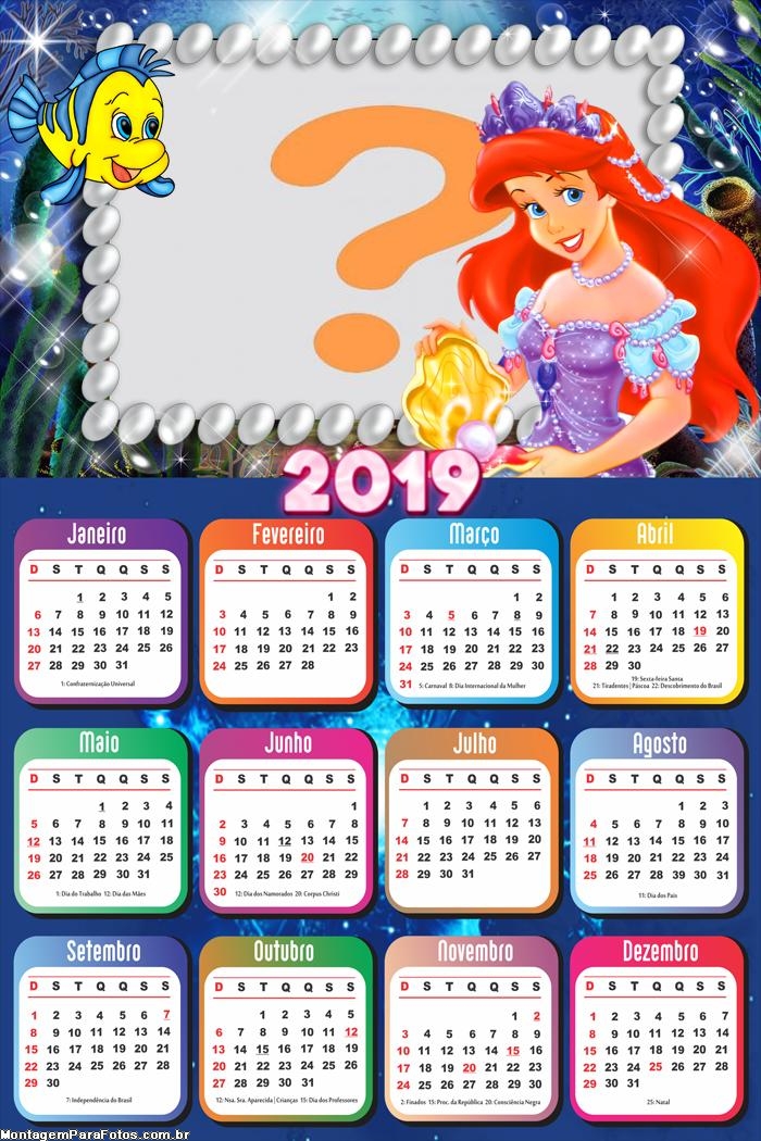 Calendário 2019 Ariel Princesa Disney